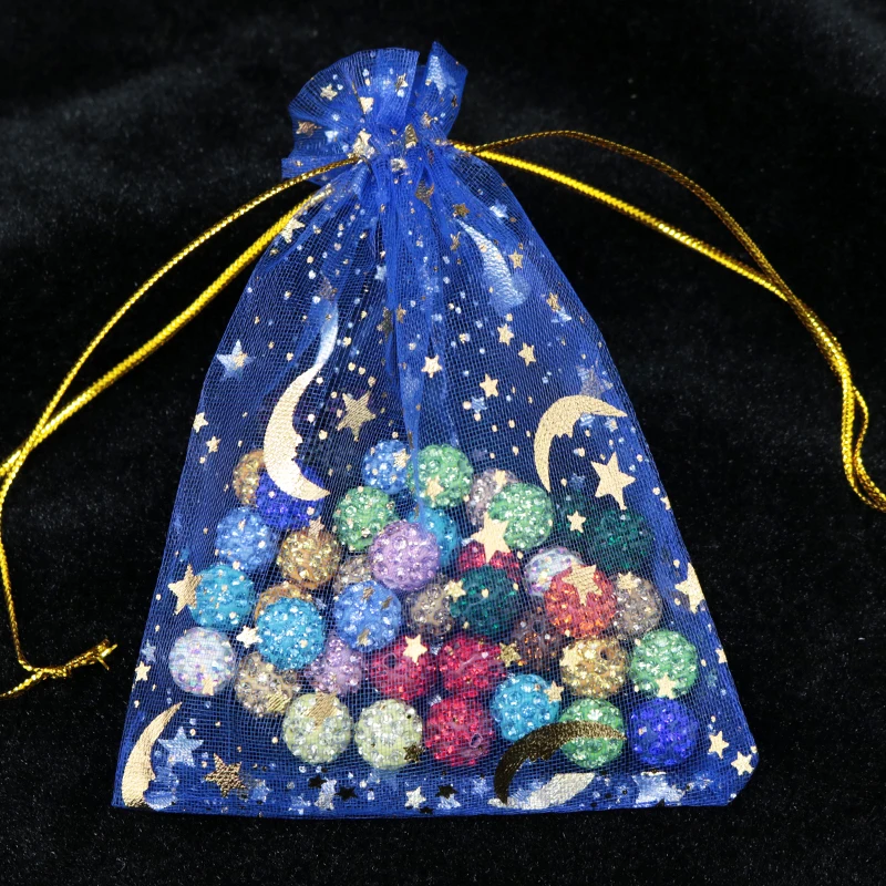 Imagem -02 - Estrelas da Lua Peças Lote Organza Bolsa 7x9cm 9x12cm Pequeno Bolsa de Doces de Casamento Presente de Natal Jóias Nozes Embalagens Bags & Pouches 1000