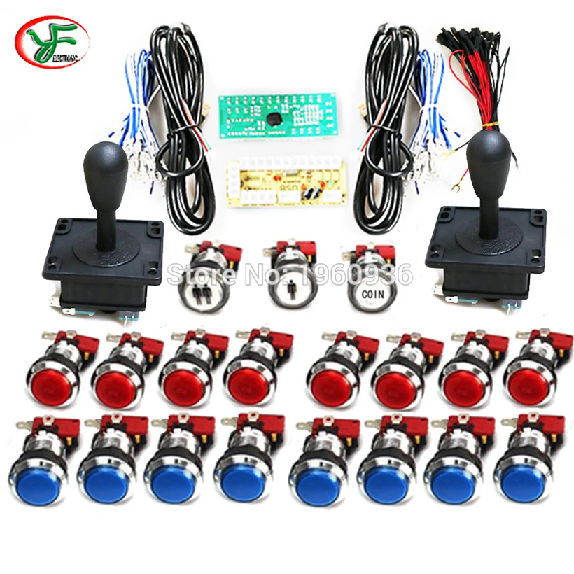 

Arcade Game DIY For Happ style Joystick CHROME Plated illuminated Push Button 1P 2P CION Button Switch USB To PC Raspberry pi