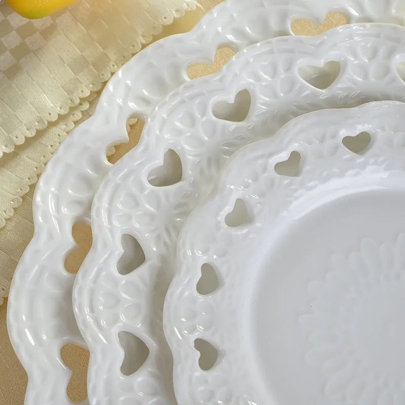 6 Inch / 8 Inch / 10 Inch Cake Plate Hollow Birthday Gift Valentines Wedding Gift English Tea Tray Ceramic Relief Fruit Dish