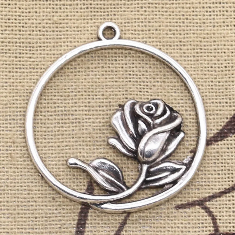 8pcs Charms Rose Flower 36x33mm Handmade Craft Pendant Making fit,Vintage Tibetan Silver color,DIY For Bracelet Necklace