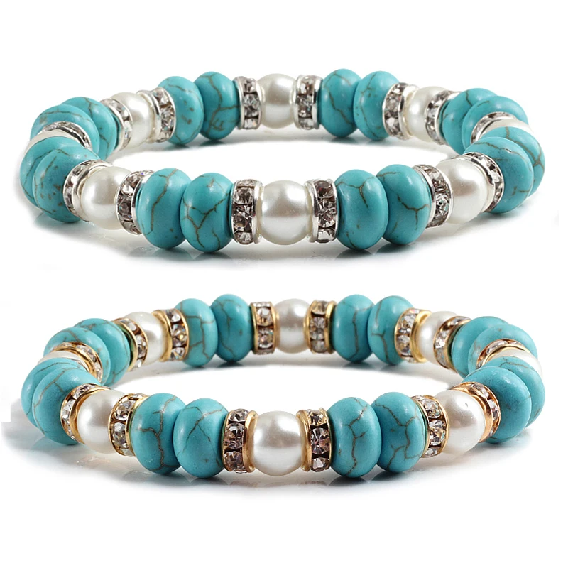 Moda Vintage Boho Charm Bilezikler Bileklik Kadın Doğal Taş Mavi Boncuk Strand Bilezik Erkekler Takı Pulseras Mujer