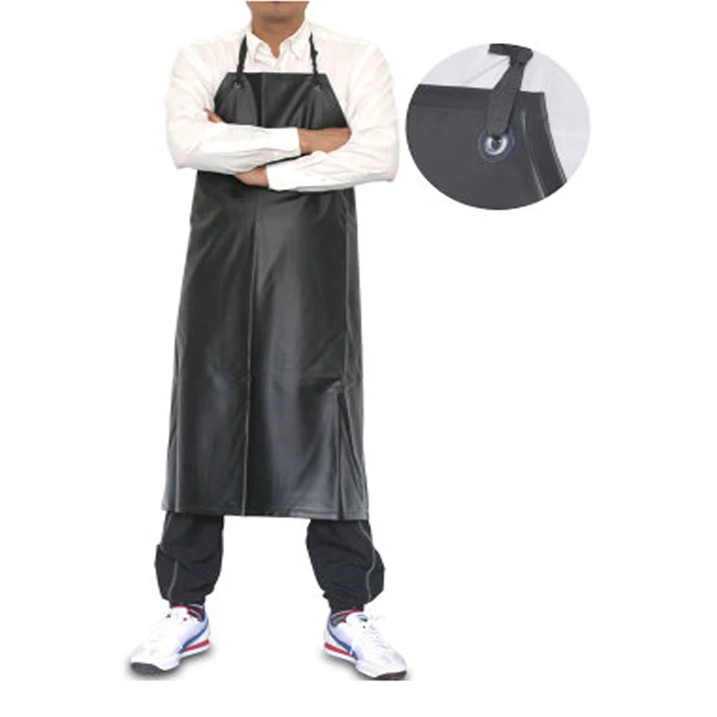 PU Leather Waterproof Apron PVC Black Cooking Cleaning Long Sleeveless Bib Aprons For Woman Man Chef Waiter Accessories