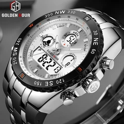 New GOLDENHOUR Outdoor Sports Men Fashion Quartz Watch Mens Luminous Week Calendar Wristwatches Casual Silicon Strap Male Clock