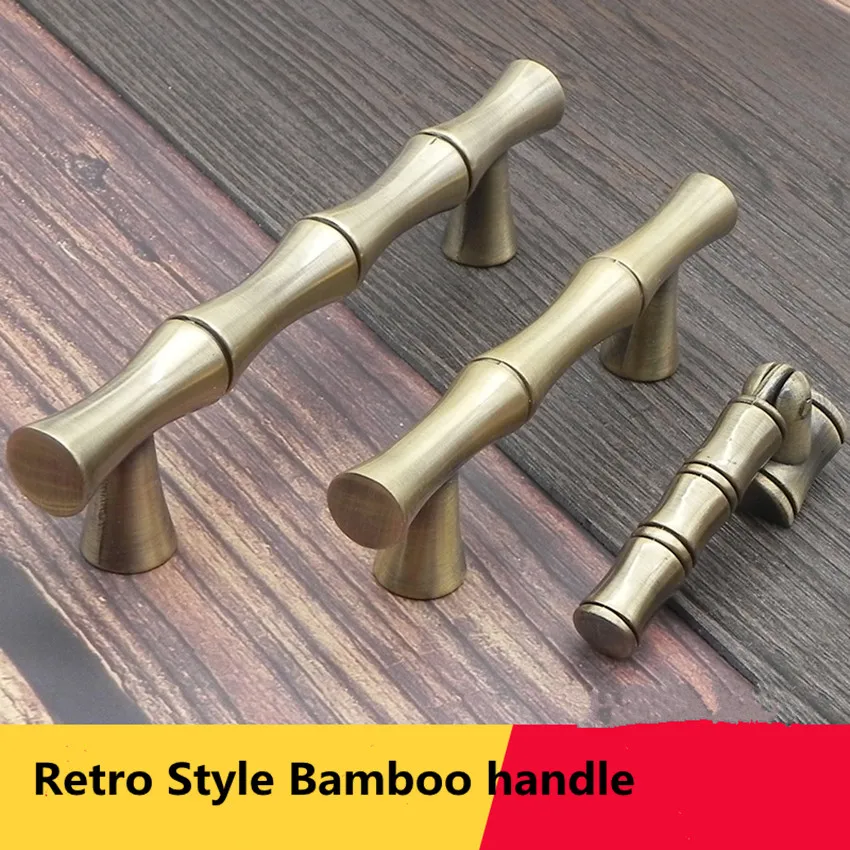 

64mm 96mm Retro Style antique brass kitchen cabinet dresser Bamboo handle bronze Pendant drawer cupboard knob pull 2.5"