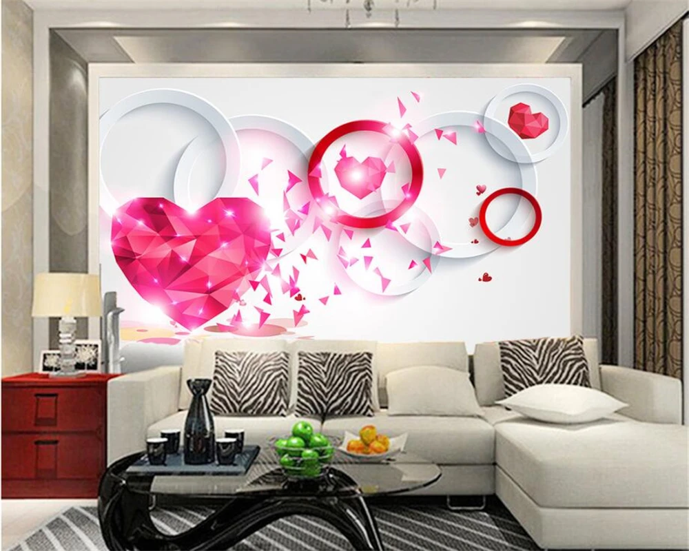 

beibehang Custom Wallpaper Stereo Circle Red Love Diamond Romantic Living Room Room Background Wall 3d wallpaper papel de parede