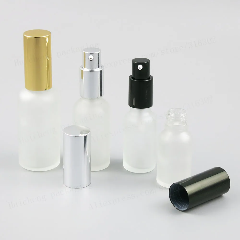 Empty Frost Clear Glass Bottle With Aluminium Pump Travel Glass Cream Shampoo Bottle 100ML 50ML 30ML 20ML 15ML 10ML 200PCS