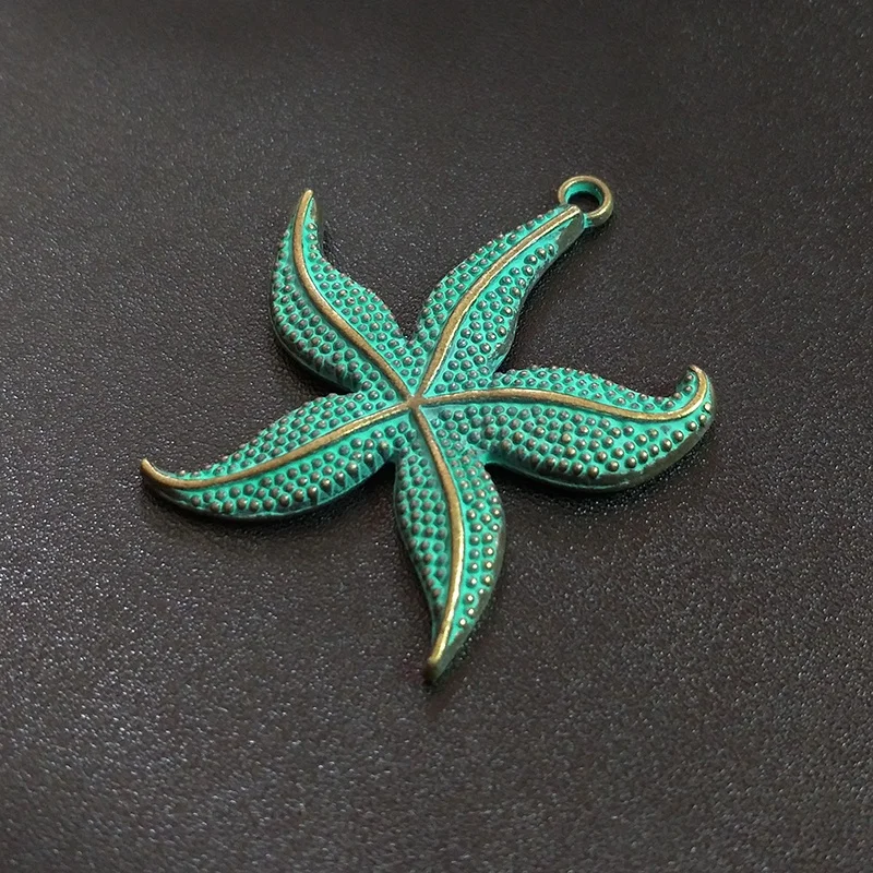 2021 new fashion 2pcs 48*43MM Retro Patina Plated Zinc Alloy Green Starfish Charms Pendants For DIY Jewelry Accessories