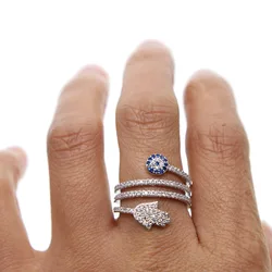 2026 New Anillos Top Quality Screw Twist Rings With Micro Paved Hamsa Fatima Hand For Palm Eye Charm Crystals Women Jewelry
