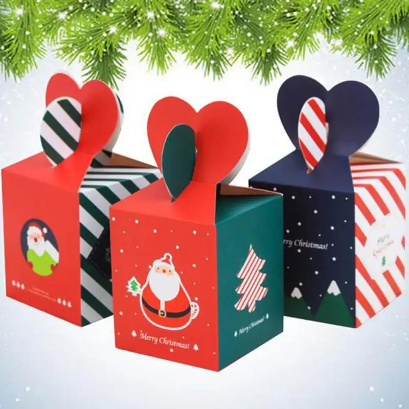 

Merry Christmas Stripe Gift Box Cookie Chocolate Food Paper Boxes Xmas Eve Apple Box 100pcs\lot Free shipping