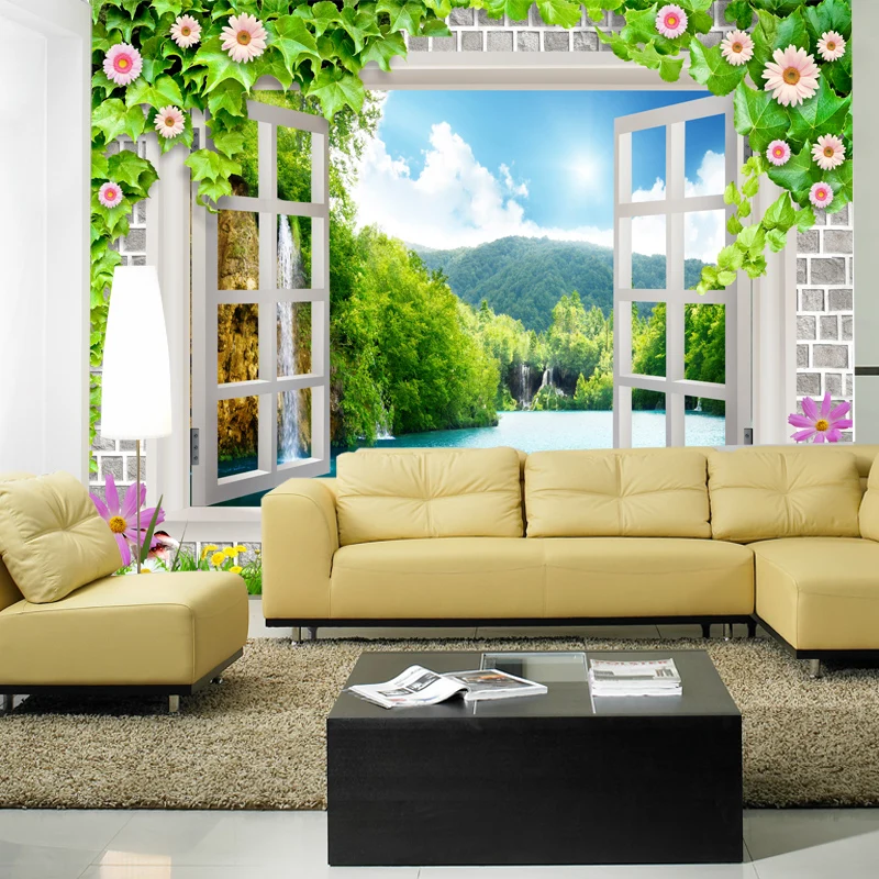 beibehang  papier peint  landscape wallpaper mural fake windows rustic living room sofa TV background wallpaper papel de parede