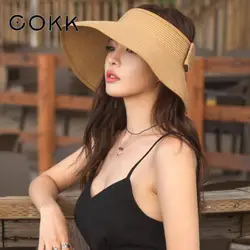 COKK-Gorra plegable de visera ancha para mujer, sombrero de Sol de ala grande, sombreros de playa, sombrero de paja, venta al por mayor