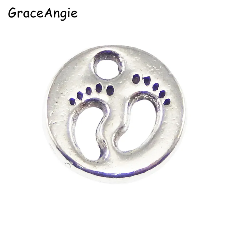 50pcs Vintage Footprint Pendant    Alloy Beads Jewelry Findings Pendant Charms DIY Personalized Baby Feet  WholesaleColor