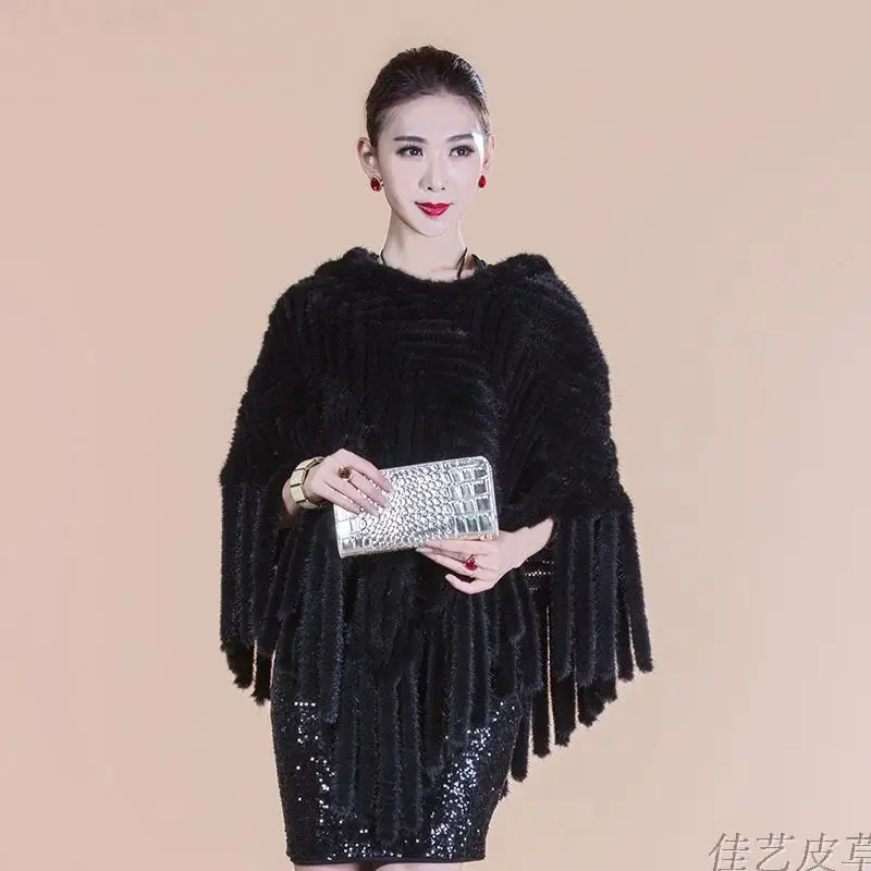 

2016 new fashion Ms. mink fur shawl fringed jacket hooded cloak