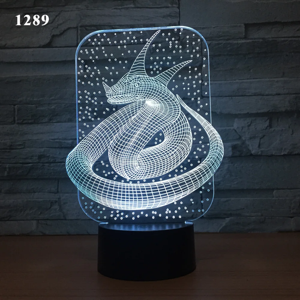 Snake figure 3D model stereo night light Remote control acrylic creative gift 7 color adjustable Room decoration Y88