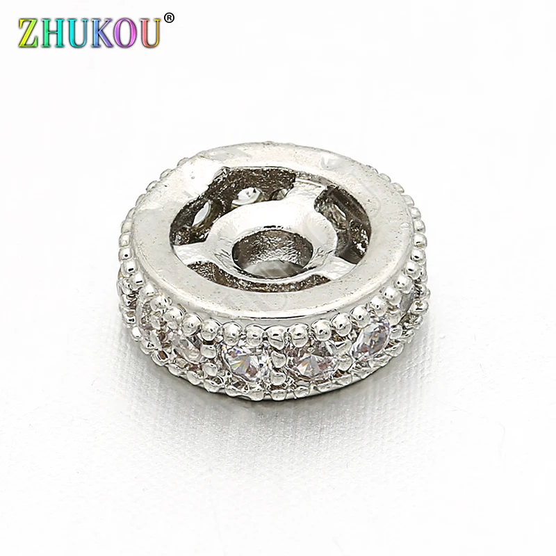 8mm Brass Cubic Zirconia Wheel Beads Charms for Diy Jewelry Findings Making, Hole: 1.6mm,  Model: VZ131