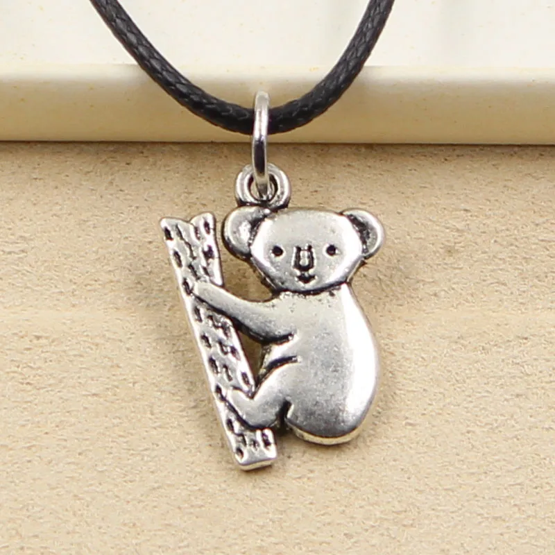 New Durable Black Faux Leather Koala Bear Pendant Cord Choker Charm DIY Retro Boho Tibetan Silver Color Necklace Jewelry