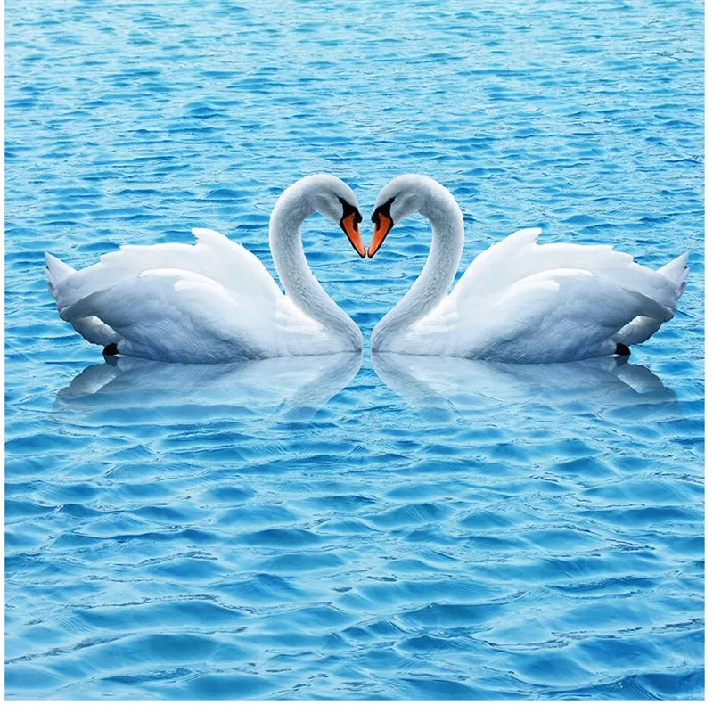 beibehang Floor painting HD blue water ripples swan Waterproof Bathroom kitchen balcony PVC Wall paper Self floor mural 3D wall