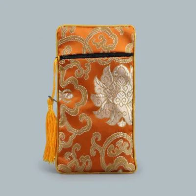 

2pcs Tassel Rectangle Zipper Gift Bag Coin Purse Chinese style Silk Brocade Jewelry Necklace Trinket Comb Cosmetic Storage Pouch