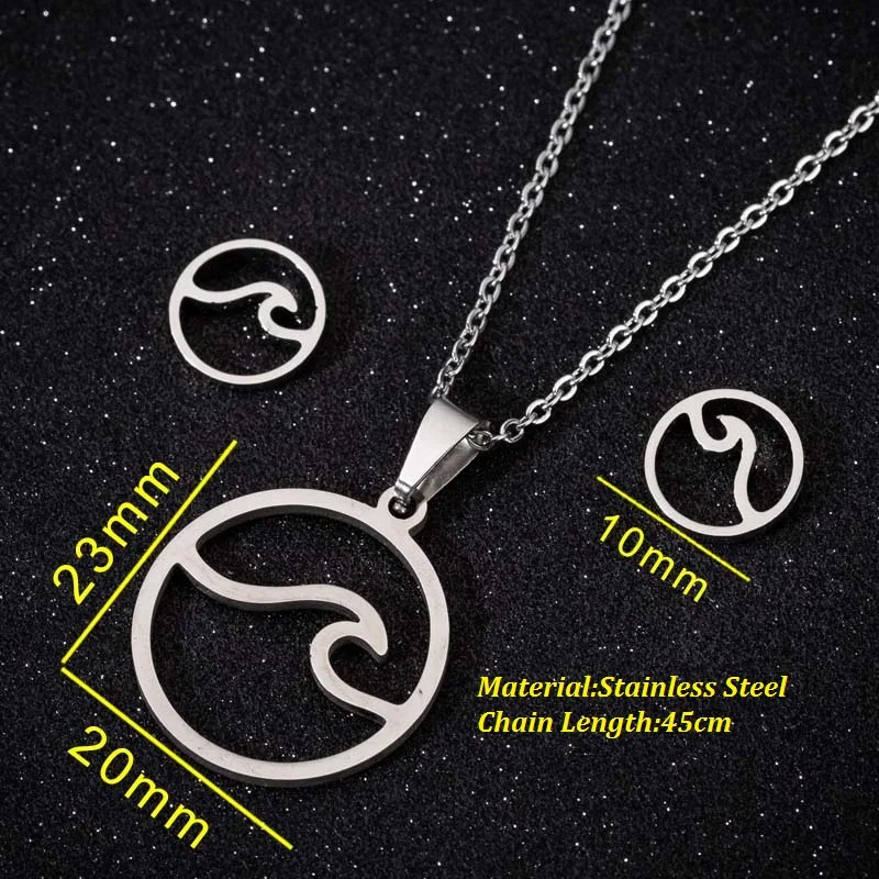 Chic Ocean Wave Pendant Vintage Jewelry Set Accessories for Women Charm Beach Inspired Necklace Stud Earrings