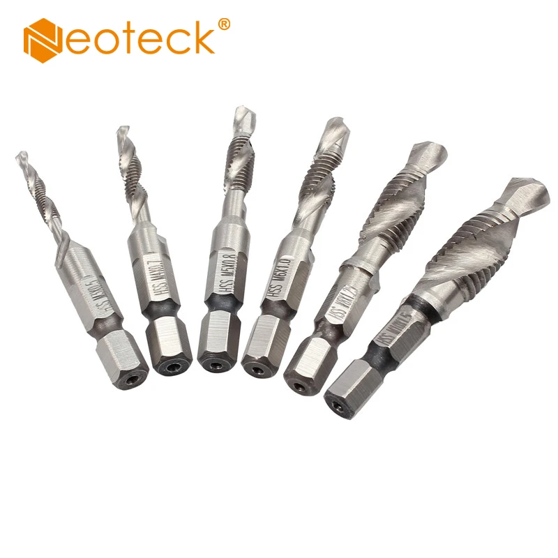 Neoteck 6Pcs/set hss Hexagon Hex Metric drill bit Tap Countersink Screw Thread M3 M4 M5 M6 M8 M10 Hand Tools Silver Gold Color