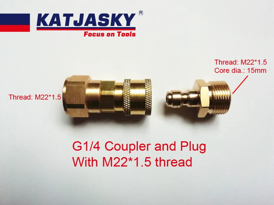 G1/4 coupler and plug with thread M22*1.5*14mm/15mm high pressure gun quick release chuck hose connector