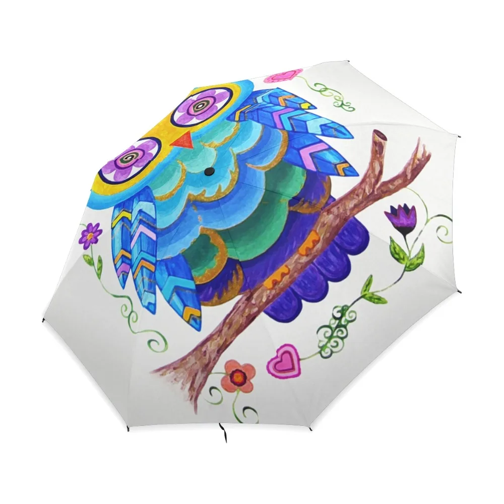 Unique Cute Owl Umbrella Full Automatic Animal Three Folding Rain Women Umbrella Creative Design Lady Gift Children Umbrellas