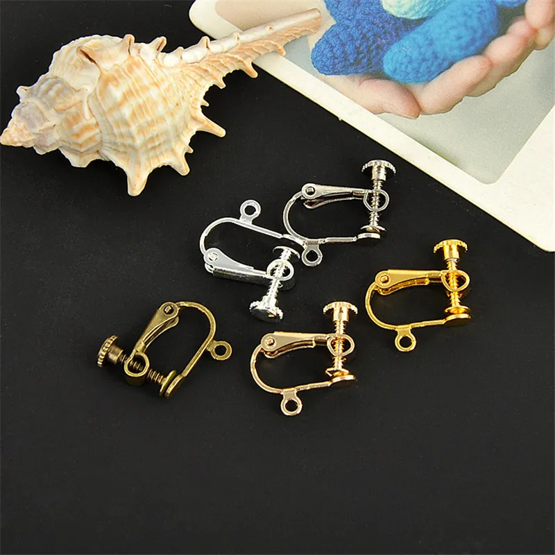 100pcs 12*12mm  Copper Metal No Piercing Adjustable Screw Earring Ear Hooks Clips DIY Earring Finding