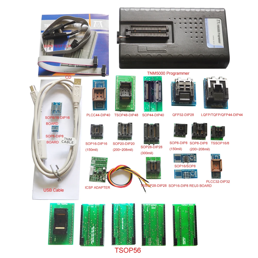 

Original TNM5000 USB EPROM Programmer memory recorder+19pc adapters+IC Clip for vehicle electronic part/Laptop/Notebook repair