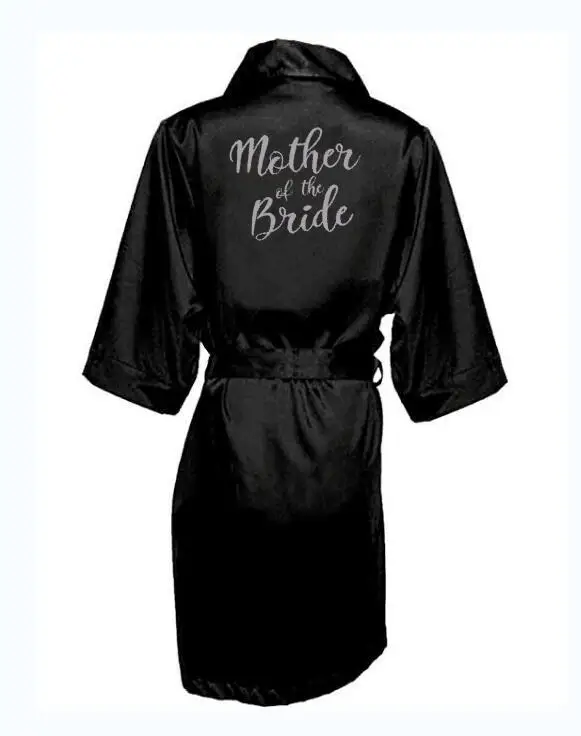 black robe silver grey writing sister of the bride satin robe bridal party getting ready robes wedding bridesmaid gift