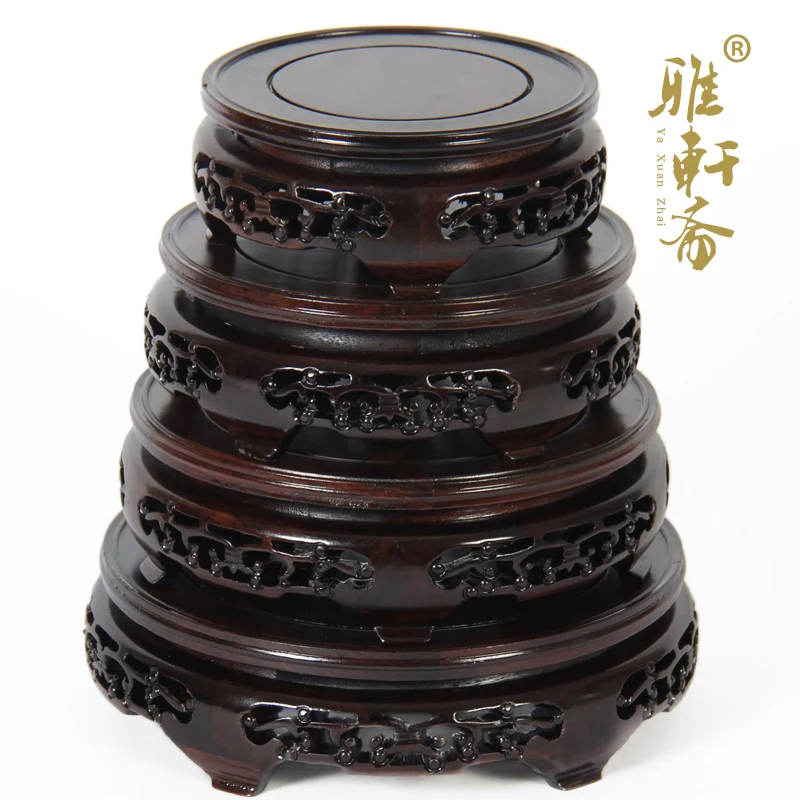 TZ Zhai mahogany base solid wood crafts vase base round aquarium flowerpot base wood carving ornaments