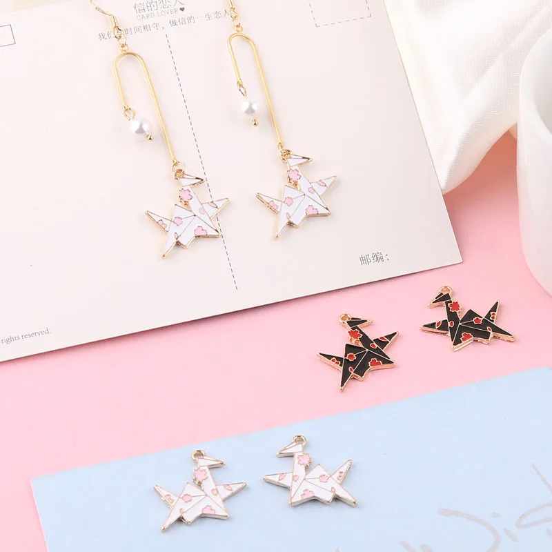 10pcs/lot Thousand Paper Crane Enamel Charms Make A Wish Crane Drop Oil Alloy Pendant Earring Jewelry Findings Accessory YZ371