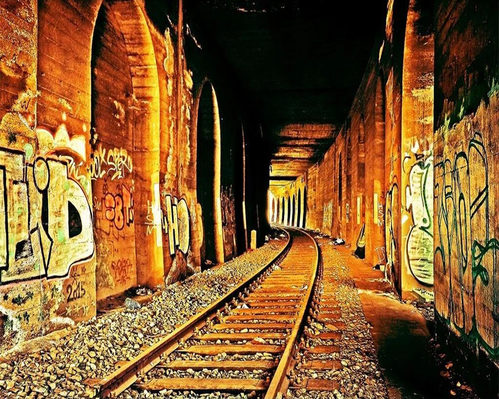 Decorative wallpaper Railway tunnel rail background wall painting