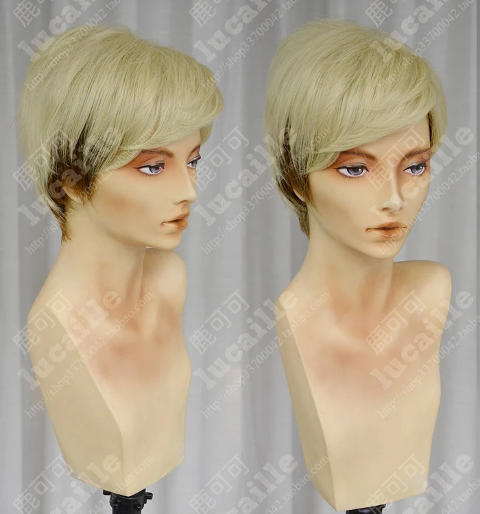 Anime Erwin Smith Short Light Blonde Ombre Cos Hair Heat Resistance Cosplay Costume Wig + Track + Wig Cap