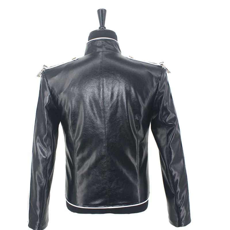 Michael Jackson Classic Black V8 Punk Moto Skinny Leather Jacket Costumes 1992S