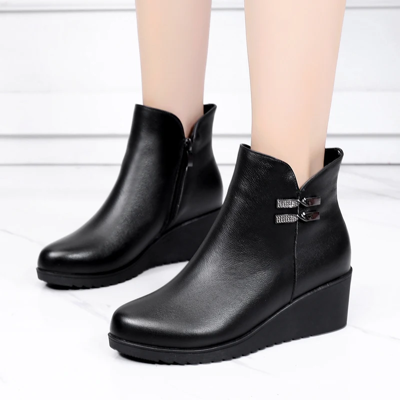 GKTINOO 2024 Genuine Leather Warm Winter Boots Shoes Women Ankle Boots Female Wedges Boots Women Boot Platform Shoes