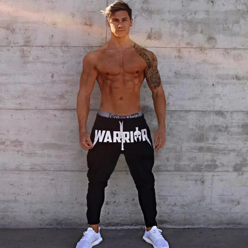 Black Joggers Sweatpants Men Cotton Print Casual Pants Gym Fitness Slim Drawstring Trousers Male Sportswear Running Trackpants