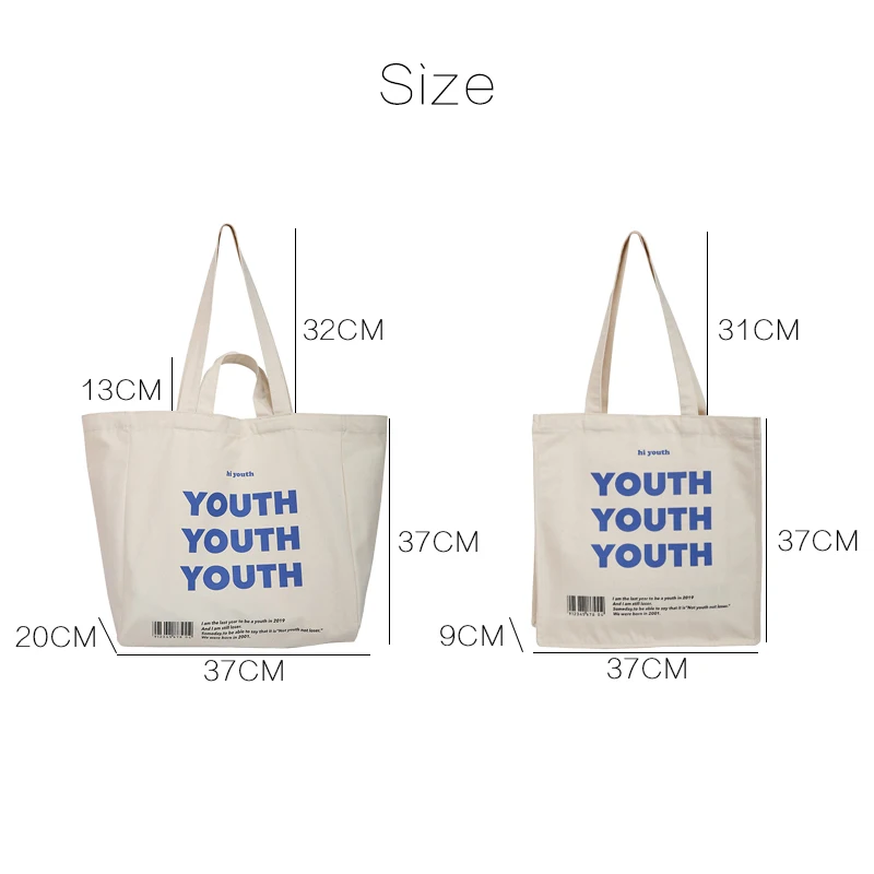 Youda Original Handbags Letter Print Women Bag Fashion Style Ladies Canvas Bags Solid Color Women Handbag Portable Shopping Tote