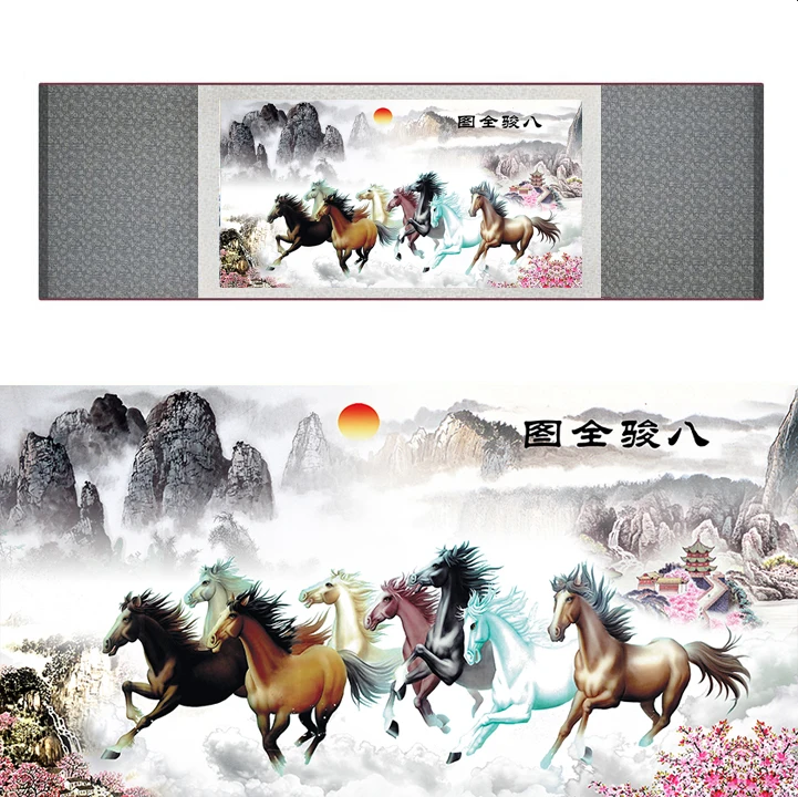 

top quality Chinese Horse silk painting Horse art painting Silk scroll art painting eight horse painting19062804