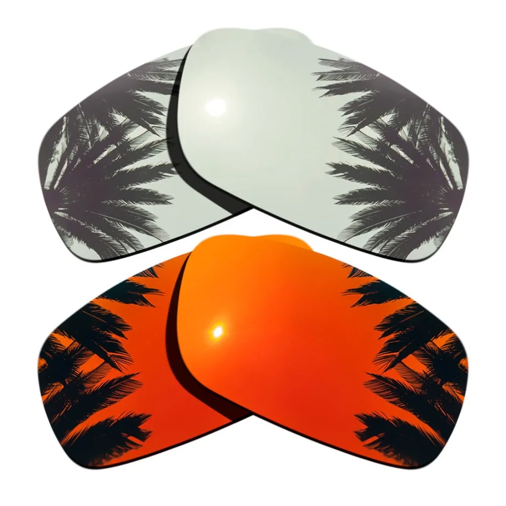 (Silver Mirrored+Orange Red Mirrored Coating) 2-Pairs Polarized Replacement Lenses for Crankshaft 100% UVA & UVB Protection