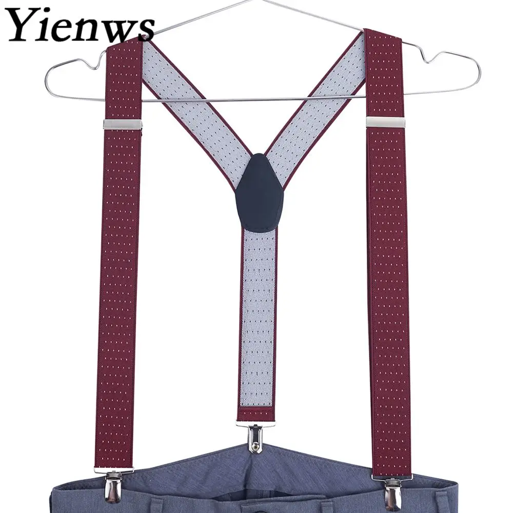 Yienws Burgundy Suspenders สำหรับชาย 3 ปุ่ม Commercial Weastern กางเกงสไตล์รั้งสายคล้อง 120 เซนติเมตร Tirantes Hombre YiA023