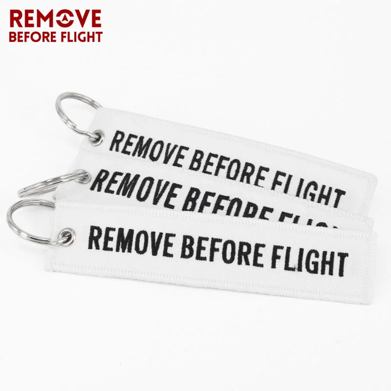 Remove Before Flight Portachiavi chaveiro de carro Ricamo Bianco di Modo Dei Monili Anello Chiave porte clef Per Portachiavi Auto 5 PZ/LOTTO