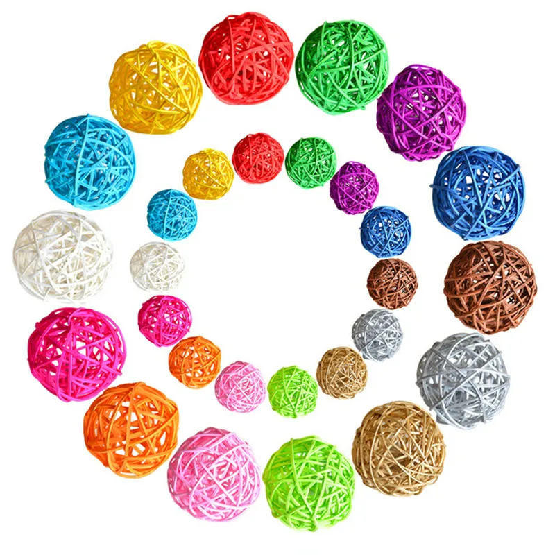 Boules de canne en osier en rotin pour patio de jardin, décoration de fête de mariage, bricolage, guirlandes lumineuses de style thaïlandais