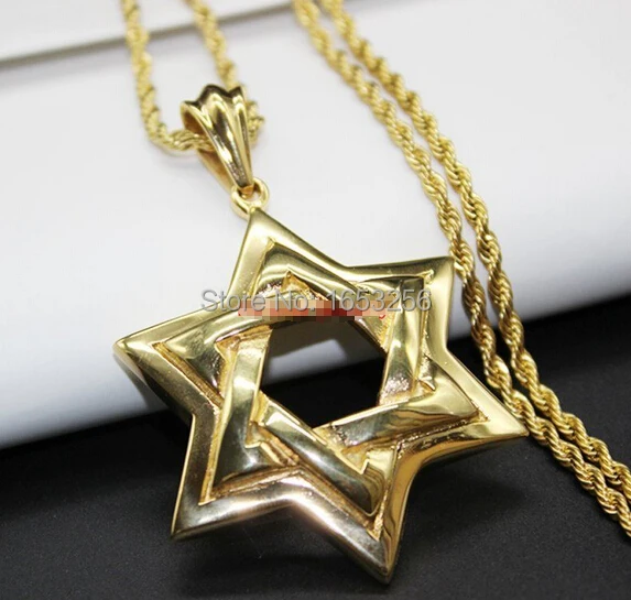 Jewish STAR OF DAVID Pendant Necklace Stainless Steel With 22'' Rope  Chain Cool Large  Jewelry