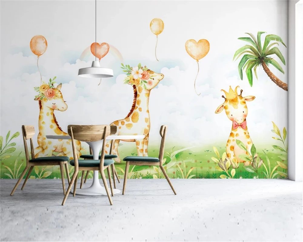 beibehang Custom wall papers home decor Nordic Modern Simple Hand-painted Giraffe Childhood Background Wallpaper papier peint