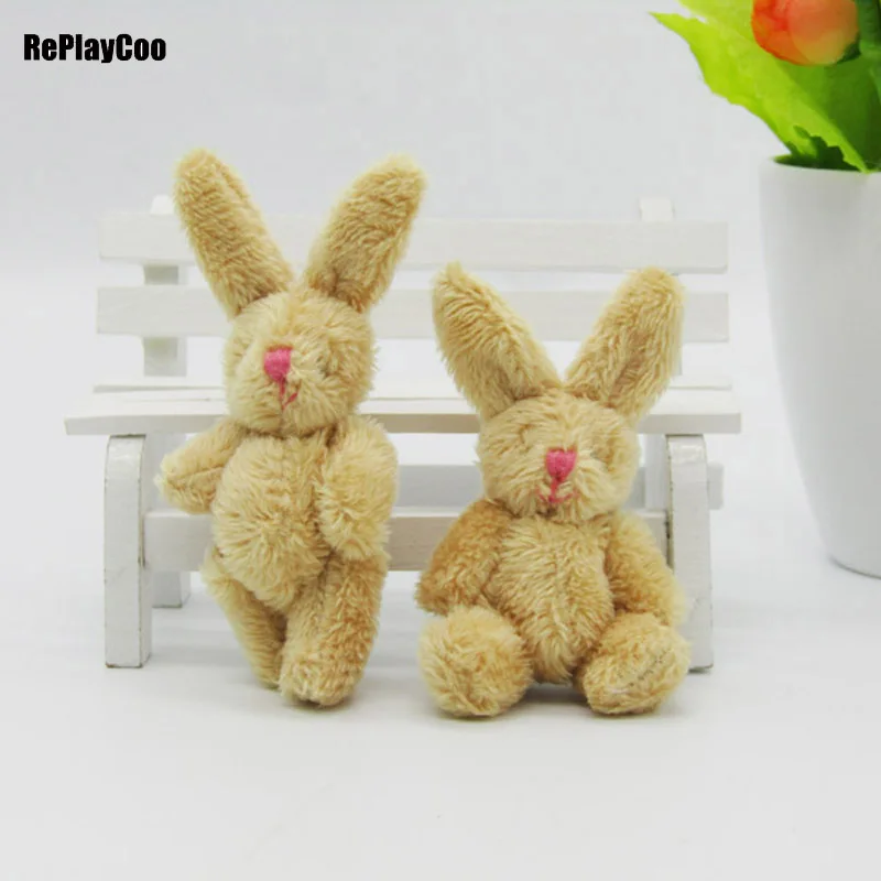 50Pcs/Lot Mini rabbit Stuffed Plush Toys Small  brown rabbit with pink nose Stuffed Toys pelucia Pendant Kids Gift Decor 02401