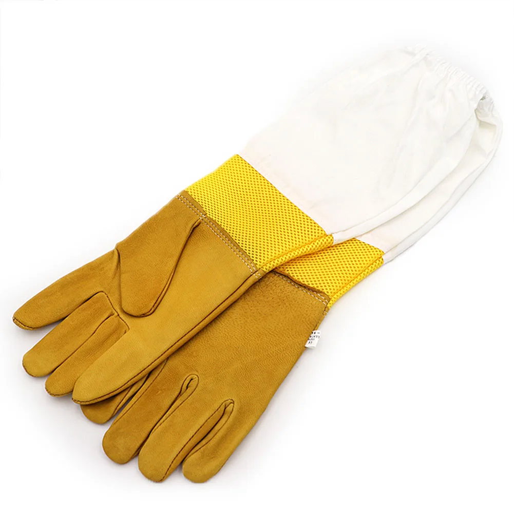 A Pair of Protective Beekeeping Gloves Net Goatskin Bee Keeping Vented Long Sleeves beekeeping equipment and tools