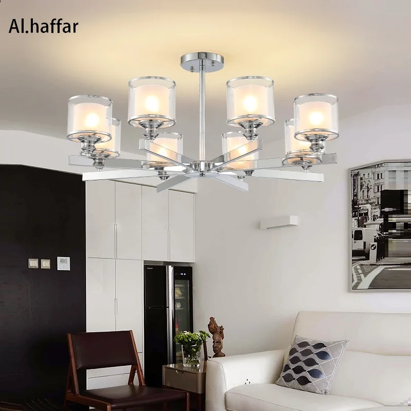 Imagem -01 - Moderno Led Chrome Cor Metal Lustres de Cristal Iluminação Pingente com Dupla Tons Vidro Luminária para Sala Estar moderno led chrome cor metal lustres de cristal iluminacao pingente com dupla tons vidro luminaria para sala estar 01