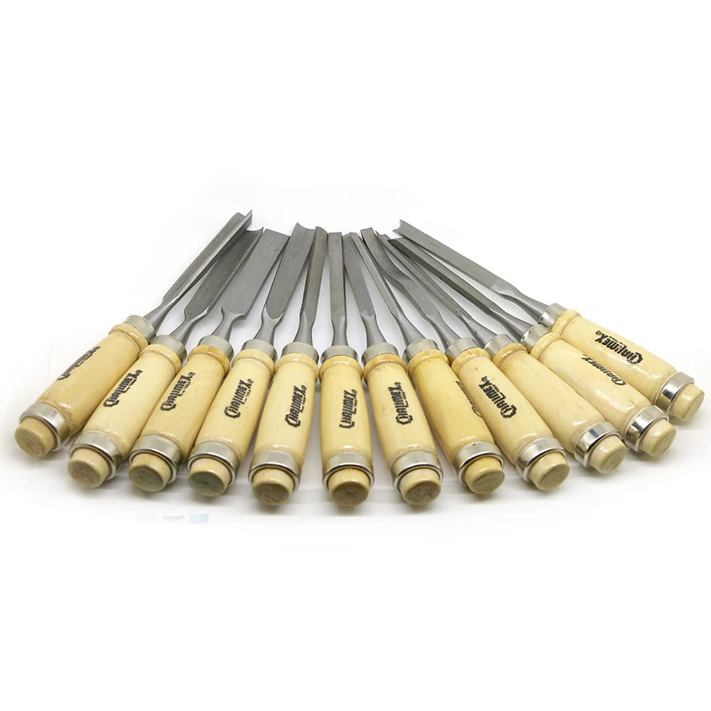 12pcs Mn-Steel Wood Carving Hand Chisel Tool Professional Woodworking Gouge Set