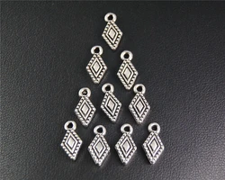 50pcs  Silver Color Rhombus Charm Fit Bracelets Necklance DIY Metal Jewelry Making 13x7mm A2096