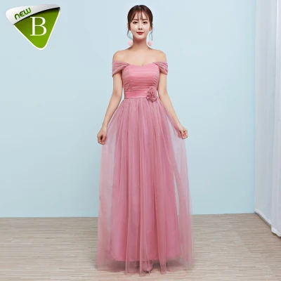 N085 Vrouwen Lange Roze Blauw Bruidsmeisjekleding Tulle Lace Up Wedding Party Vestido Femme Graduation Formele Gown Lday Prom Jurk